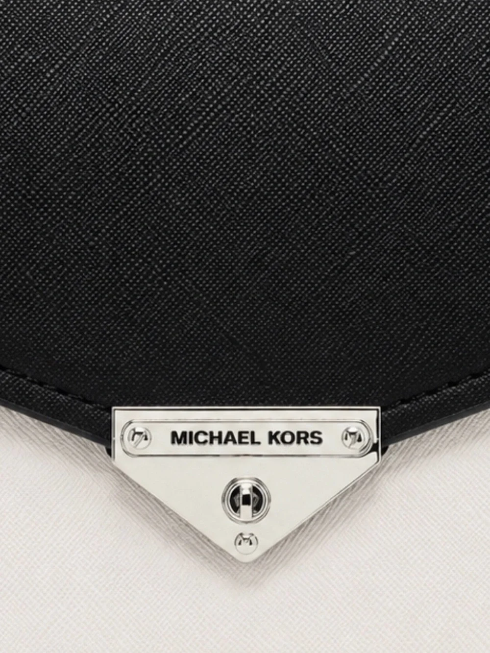 Michael Kors Black and Cream Structured Top-Handle Satchel with crossbody strap